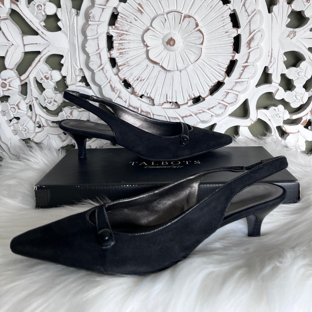 Women’s elegant black Talbots sling back suede dress shoes size 6.5